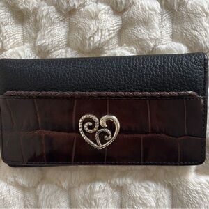 Brighton Black Leather with embossed Croc Checkbook/card Wallet